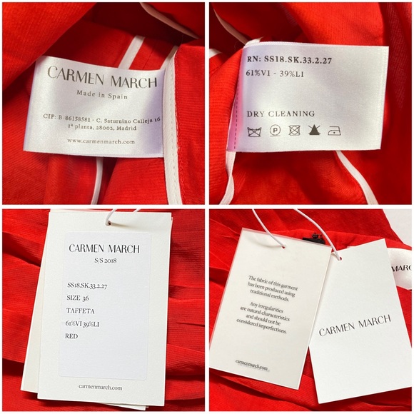 CARMEN MARCH red linen high rise gathered waist fitted midi slit pencil skirt - Picture 9 of 9